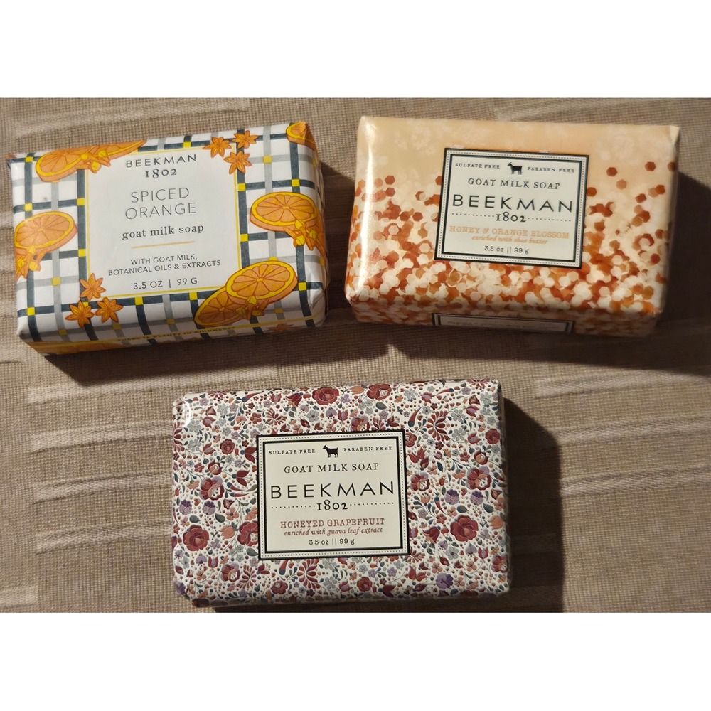 Beekman 1802 Goat‎ Milk Soap Set/3 Spiced Orange, Honey Grapefruit, Honey/Orange